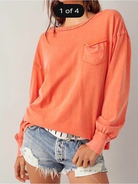 Free People Fade Into You Orange Long-Sleeve Pocket Tee. NWOT. Size Small.